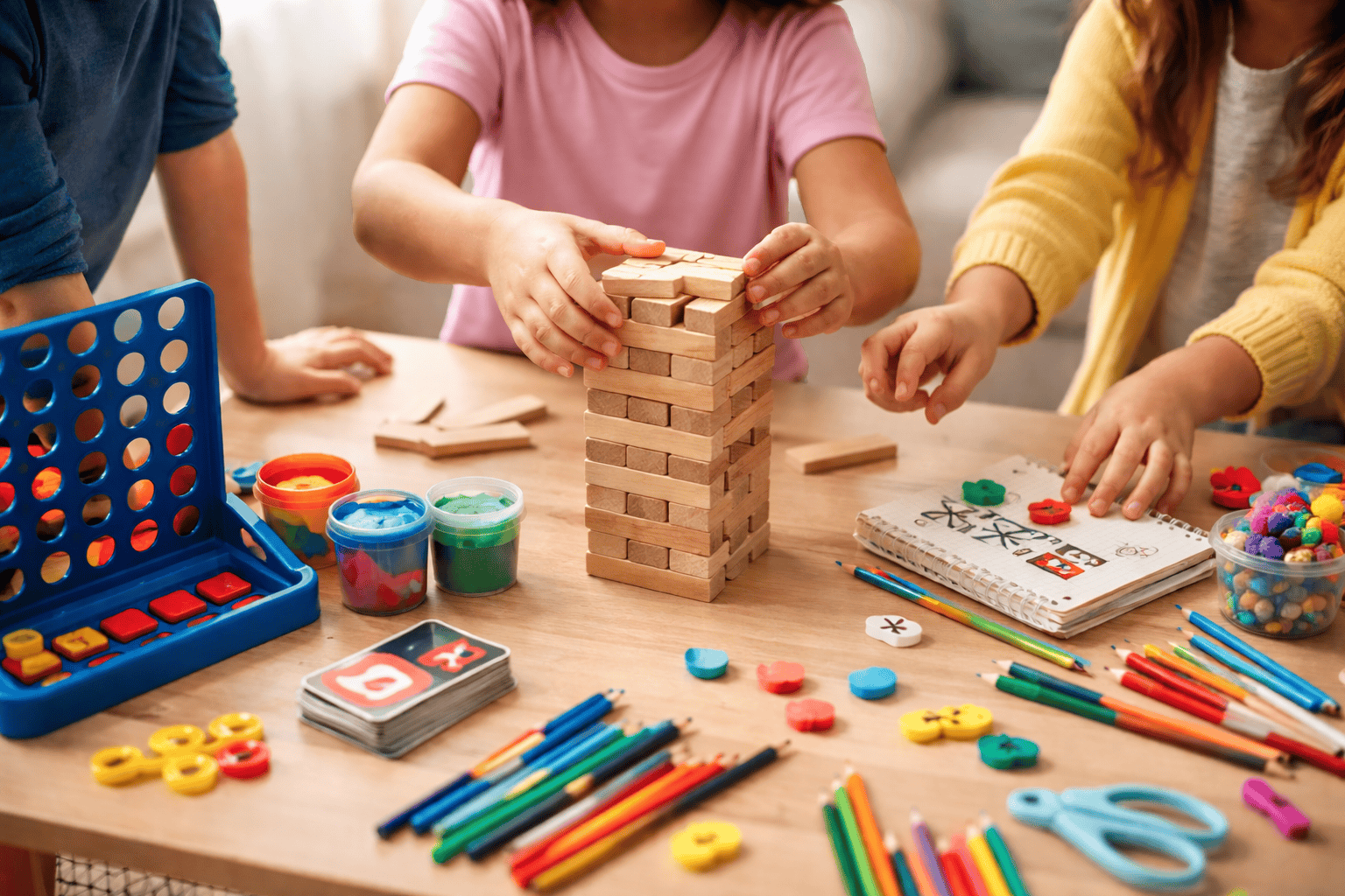 Children playing Jenga and arts & crafts activities at ASK Club (SEN) event.